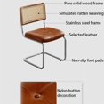 thumbnail image 4 of Stool, Retro Dining Chairs with Rattan Backrest Rattan Chair with Stainless Steel Frame Faux Leather Dining Chairs for Kitchen Living Room Dining Room(Black), 4 of 7