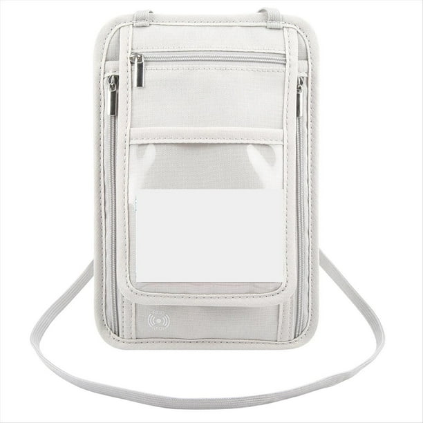 Cartera para Pasaporte con Cuello, Organizador de Documentos, Tarjetero, Color Gris