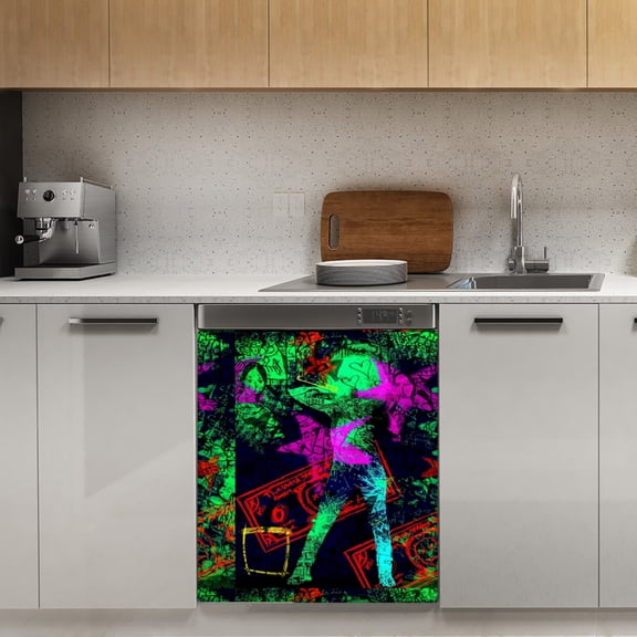 Neo Pop Art Blacklight Glow in the dark Dishwasher Magnet Cover Decorative Sticker for Home Cabinet Kitchen 23" x26"