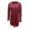 thumbnail image 4 of ClodeEU Dresses for Women，Fashion Solid Color Round Neck Dress， Pleated Long Sleeved Mid Length Dress Wine,Womens Plus L, 4 of 6