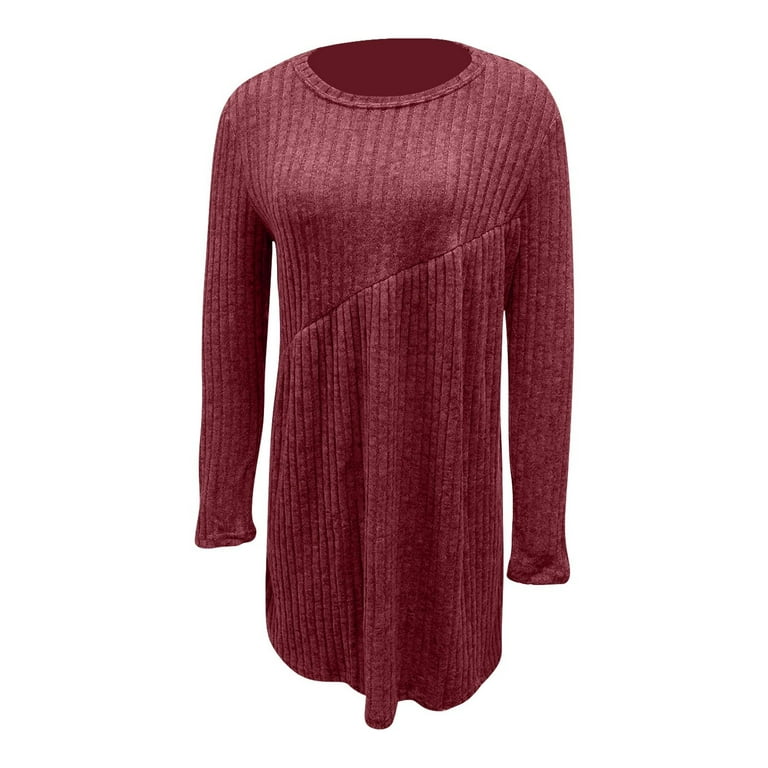Roncen Women's Solid Fashion Ribbed Mid-Length Dress - Round Neck Long  Sleeve Brushed Texture with Ruffled Detailing, Casual Elegant Daily Wear Midaxi  Dress for Fall Winter Comfort - Walmart.com