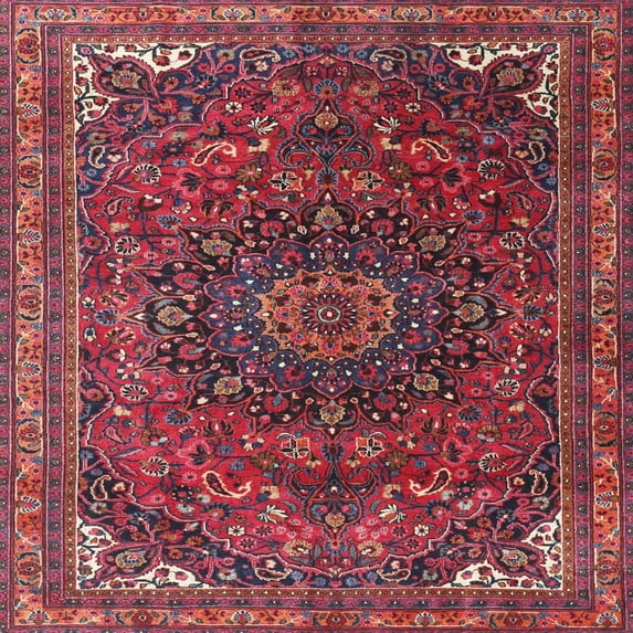 Ahgly Company Indoor Square Traditional Raspberry Purple Medallion Area Rugs, 6' Square