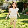 thumbnail image 6 of Girls 2 Piece Outfits Children Summer Sets Little Girls Short Sleeve T Shirt Elastic Waist Drawstring Shorts Solid Color Soft Comfortable Stretchy Sports Yellow 8-9 Years, 6 of 7