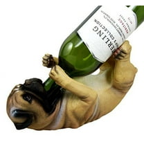 Ebros Pedigree Fawn Pug Dog Wine Bottle Holder 10" Long Home Decor