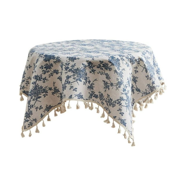 Feltree Tapis de Table en Coton Lin Floral avec Broderie, Protecteur de Table Résistant à la Chaleur pour Tables à Manger/café (90x90cm Lavable Multi-Usage Décor)