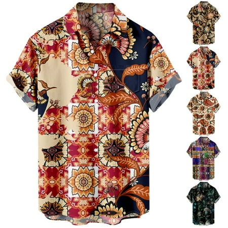 

Youth Adult Button Down Tee Shirts Printed Relaxed-Fit Blouses Plus Size Men