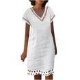 thumbnail image 1 of CHOK Robe Midi Femme Ample Coton Lin Bleu Clair Robe T-Shirt Été Décontractée Manches Courtes Robe d'Été, 1 of 5