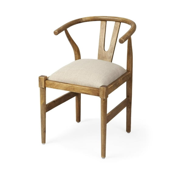 Mercana Trixie I Wood Frame and Linen Upholstered Dining Chair in Cream/Brown