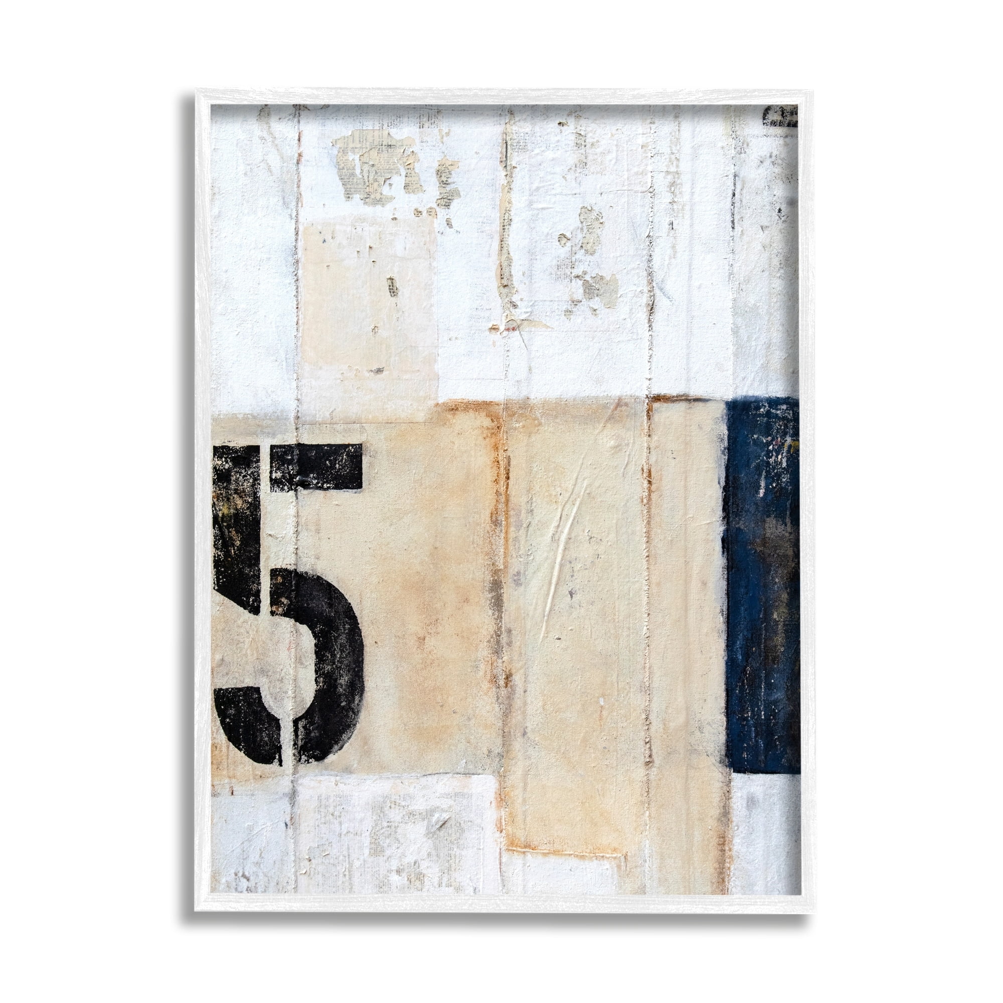 Stupell Industries Weathered Street Style Number 5 Stencil Rustic Abstract Painting White Framed Art Print Wall Art, Design by Erin Ashley