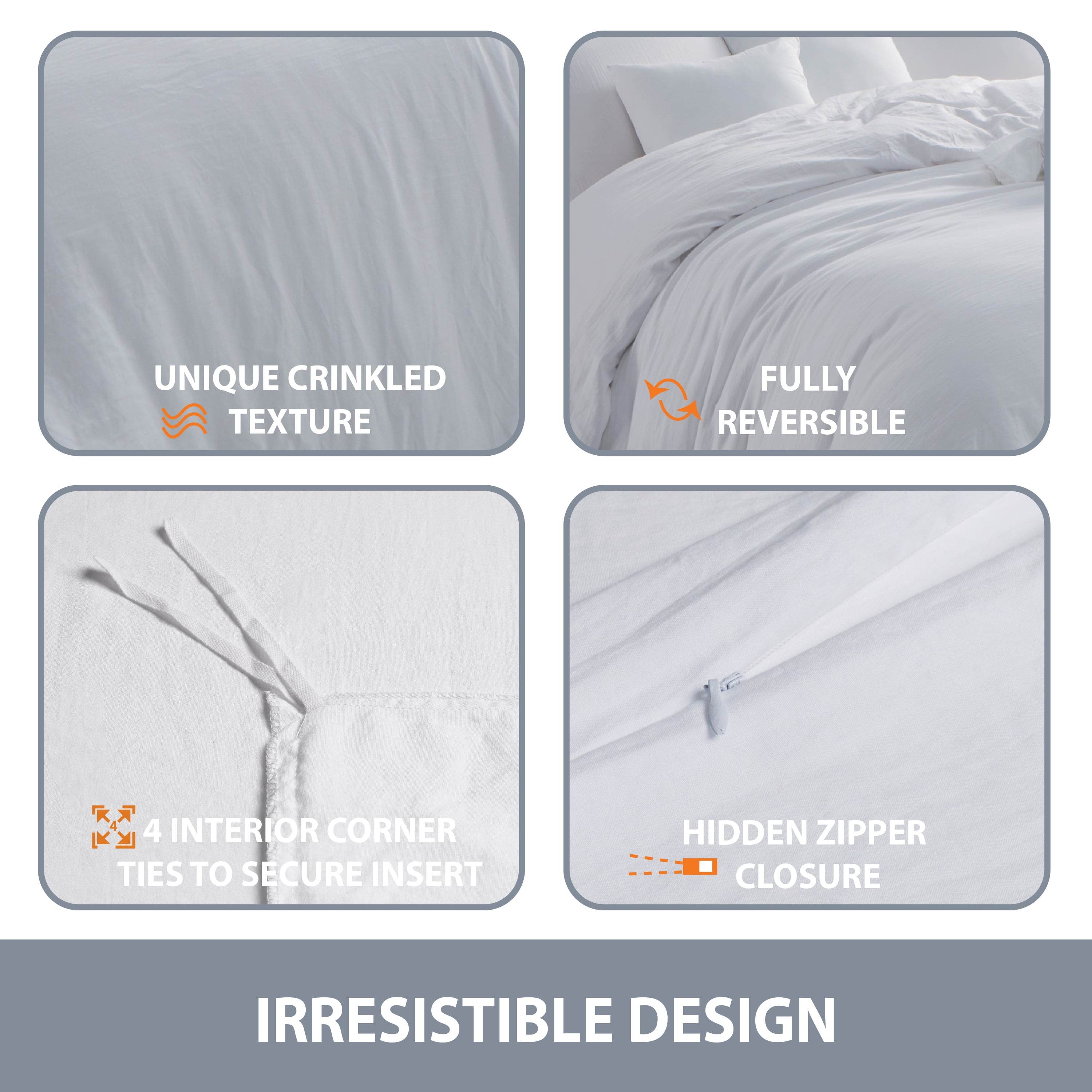Swift Home Ultra Soft Crinkled Texture Pre-Washed Duvet Cover & Sham Set (Comforter not Included), Twin/Twin XL (68"x 90"), White
