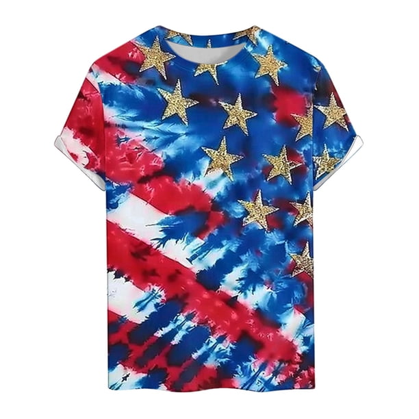Tops para hombre, blusas y camisas de cuello redondo y manga corta para hombre Top estampado de manga corta para el Día de la Independencia para hombre Top/camisa de cuello redondo y manga corta para