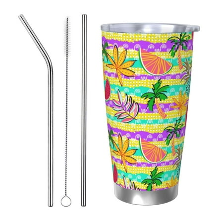 

Qekee Multicolored Tropical Print 20OZ Car Cup Stainless Steel Vacuum Insulated Tumbler Tumbler Cup With Lid And Straw Travel Coffee Mug-Straw Three-piece Set
