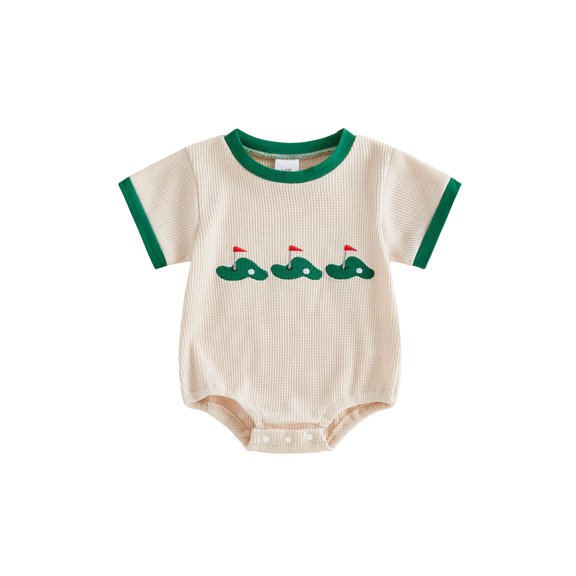 BemeyourBBs Newborn Baby Boy Girl Golf Outfit Infant Baby Girl Boy Summer Clothes 0 3 6 12 18 Months Waffled Bubble Rompers Golf Embroidered Crew Neck Short Sleeve Bodysuits Jumpsuits Playsuit