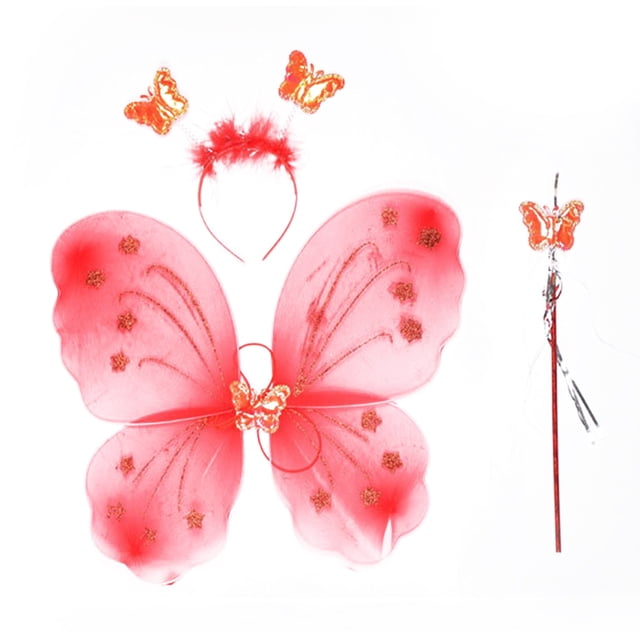 Toystoory 3 unids/set niña linda ala de insecto diadema varita Halloween puesta en escena accesorio disfraces suministro fiesta Club Bar Kits de decoración para fiestas Rojo