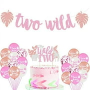 Safari Jungle Animal 2nd Birthday Party Supplies Pink Rose Gold Glittery Two Wild Banners Safari Animal Balloons Zoo Two Cake Topper Jungle Animal Themed Girls 2nd Birthday Party Supplies De