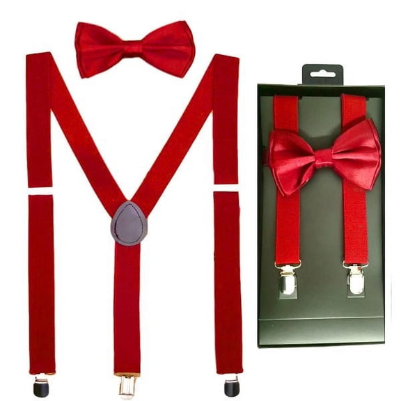 Red ADULT Size Bow Tie and Suspenders Set Combo Boxed Gift Set USA Seller!