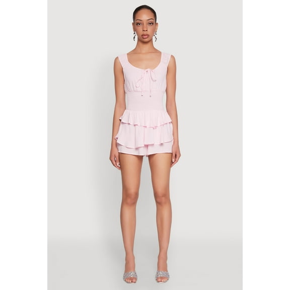 Womens Smocked Waist Tiered Romper