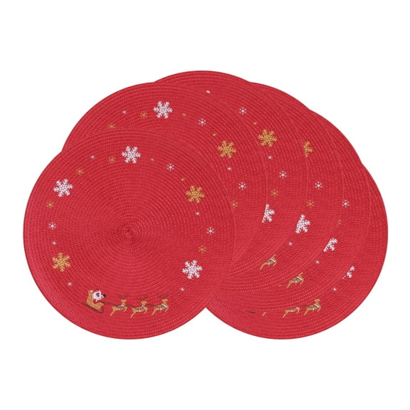 Unique Bargains Farmhouse Solid Placemats Set of 6 Woven for Dining Table Decor Red
