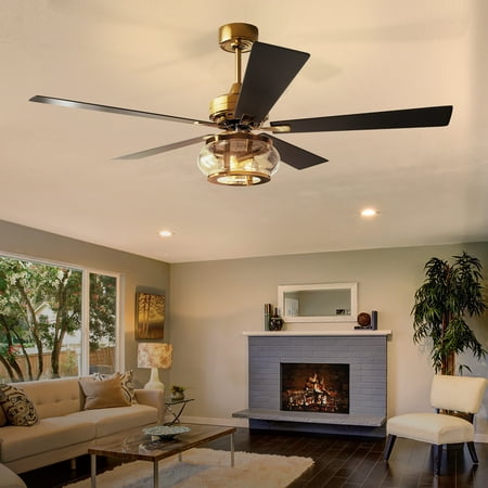 

JUGACOOL 60 Inch Ceiling Fans with Lights and Remote 5-Blade Low Profile Lighting & Ceiling Fans with Quiet DC Motor Indoor Outdoor Ceiling Fans for Patios with Light Black&Gol Y94