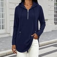 thumbnail image 2 of Women's Loose Fit Hooded Drawstring Long Sleeve Pocket Solid Color Top Blouse Casual Comfortable Cozy Fashion Trendy Outfits Daily | CSEONE,Navy S, 2 of 7