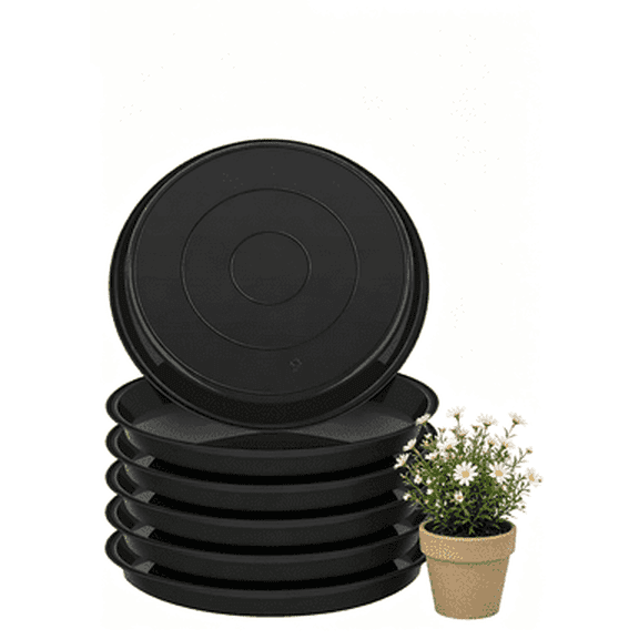 2026 New 6 Pack 10 Inch Black Round Plastic Plant Saucers, Flower Pot Trays Fit 8-10 Inch Planters, Indoor Plant Pot Drip Trays