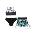 thumbnail image 2 of Alvivi Girls Floral Printed Bathing Suit Swimsuits 3 Piece Sports Crop Top Bottom Tankini Swimwear Set Black 14, 2 of 5
