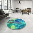 thumbnail image 4 of Ahgly Company Machine Washable Indoor Round Transitional Steel Blue Area Rugs, 3' Round, 4 of 7