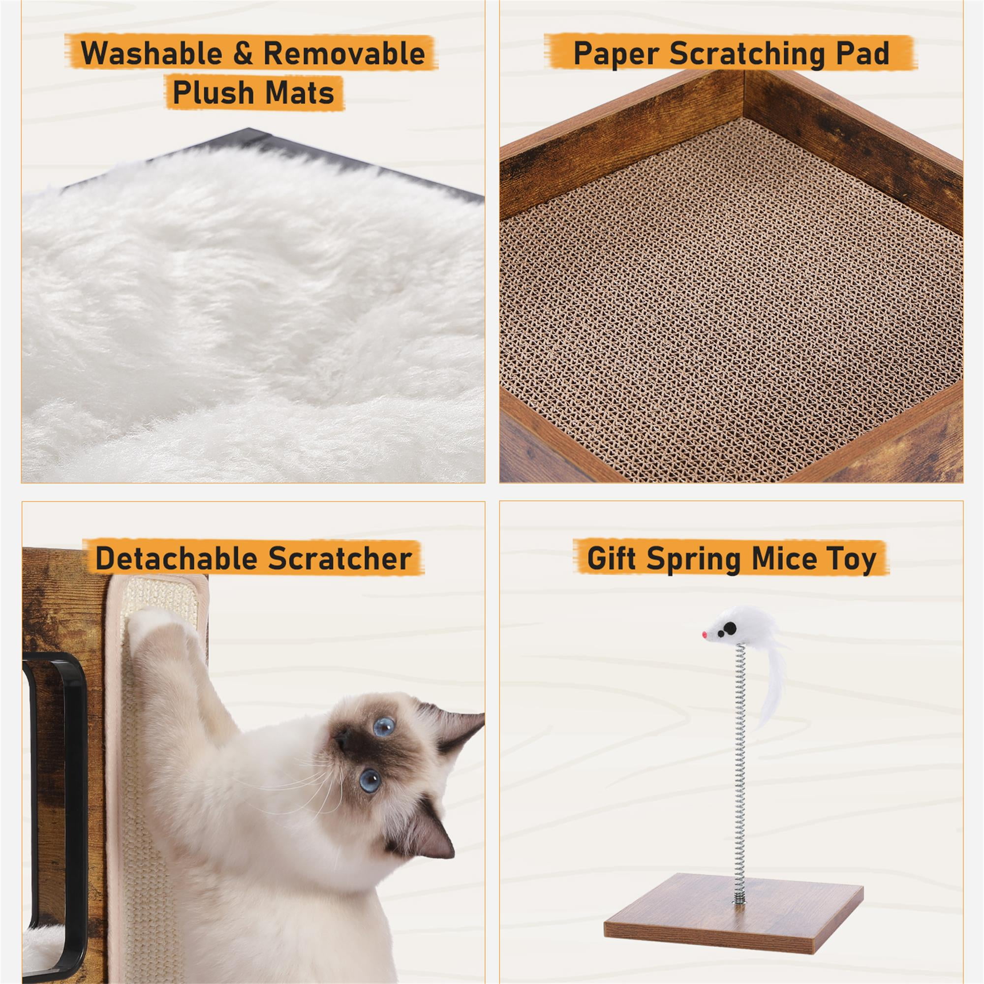 Pefilos 23" Wood Cat House Furniture for Indoor Cats, Modern Cat Tree Tower Bed with Free Cat Toy, Scratching Pad and Removable Soft Mats, Small Cat Condo, Brown Pefilos 23" Wood Cat House Furniture for Indoor Cats, Modern Cat Tree Tower Bed with Free Cat Toy, Scratching Pad and Removable Soft Mats, Small Cat Condo, Brown