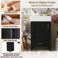 thumbnail image 5 of 20" Bathroom Vanity with Sink, Free Standing Vanity Cabinet with 1 Soft Closing Door & 1 Drawer, Solid Wood Bath Vanity Organizer with Ceramic Sink, Black, 5 of 10