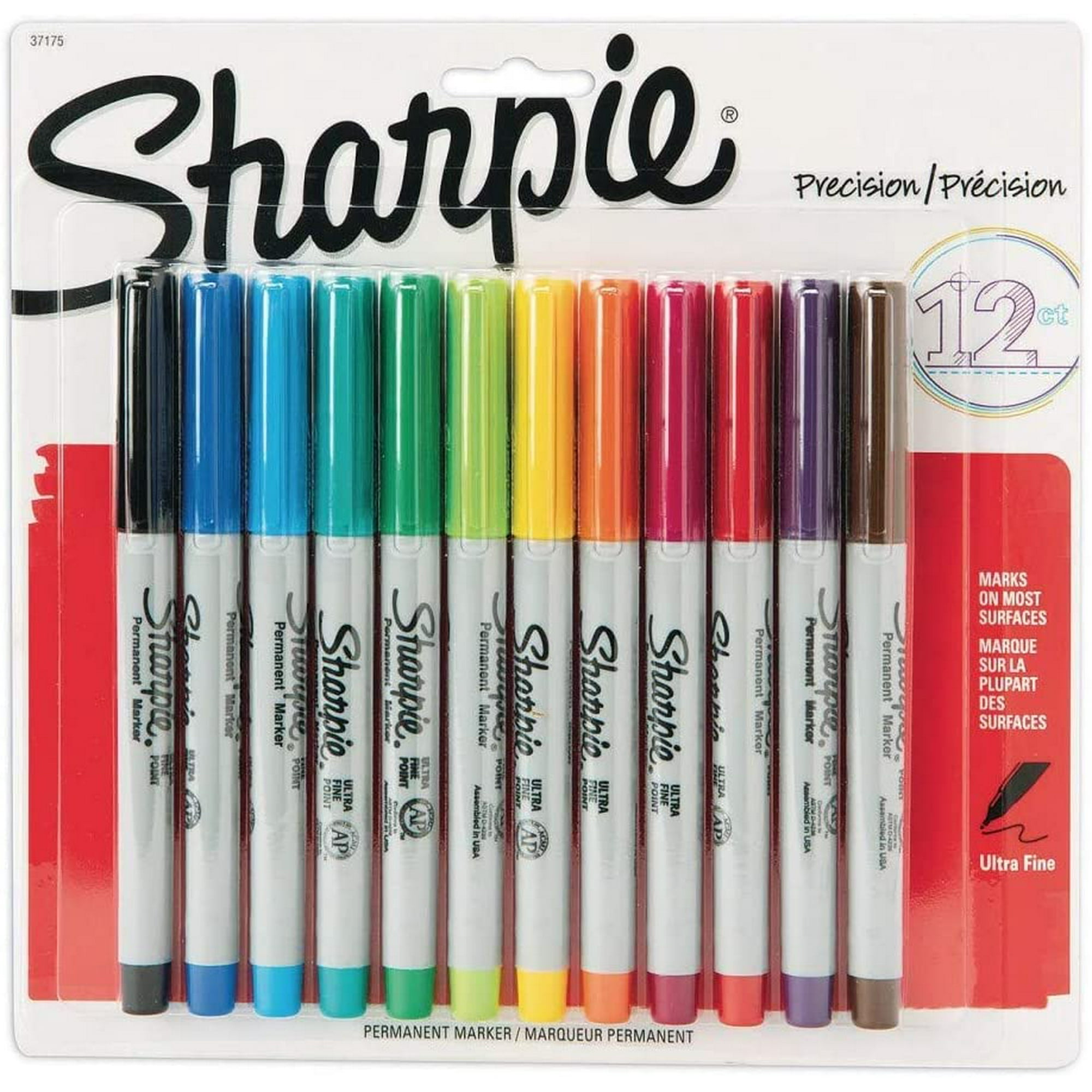 Sharpie Permanent Markers, Fine Point, Assorted Bold Colors, 12 Count