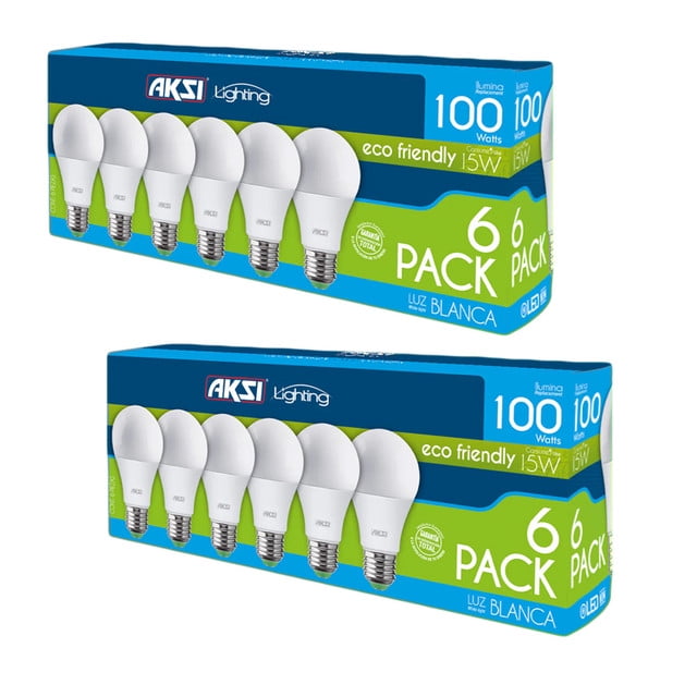 2 Packs de 6 focos LED Aksi 15W ECO A19 Base E27 Luz Blanca