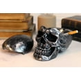 thumbnail image 1 of Gothic Silver Black Homosapien Skull Ashtray Statue Haunted Pirate Loot Box, 1 of 7