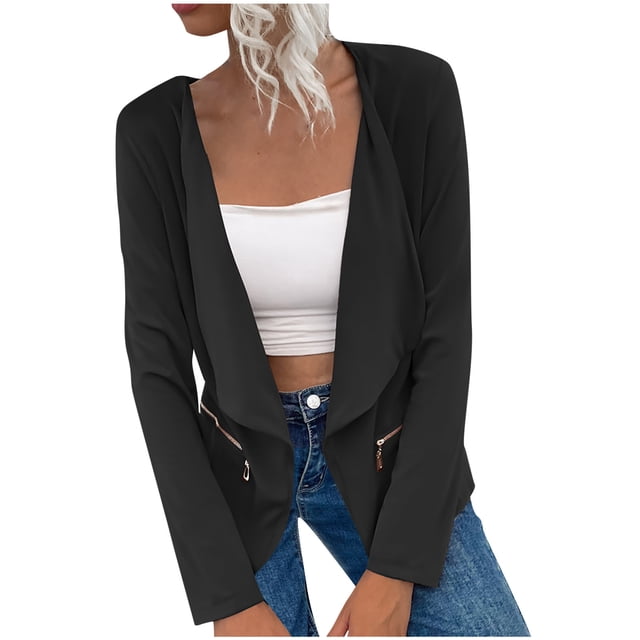 CEHVOM Veste de Bureau à Manches Longues pour Femmes, Fermeture Éclair, Col à Revers, Ajustée