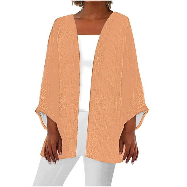 cfhntfmh Womens 3/4 Sleeve Cardigan Casual Open Front Fall Cardigan Lightweight Loose Solid Color Coats Tops
