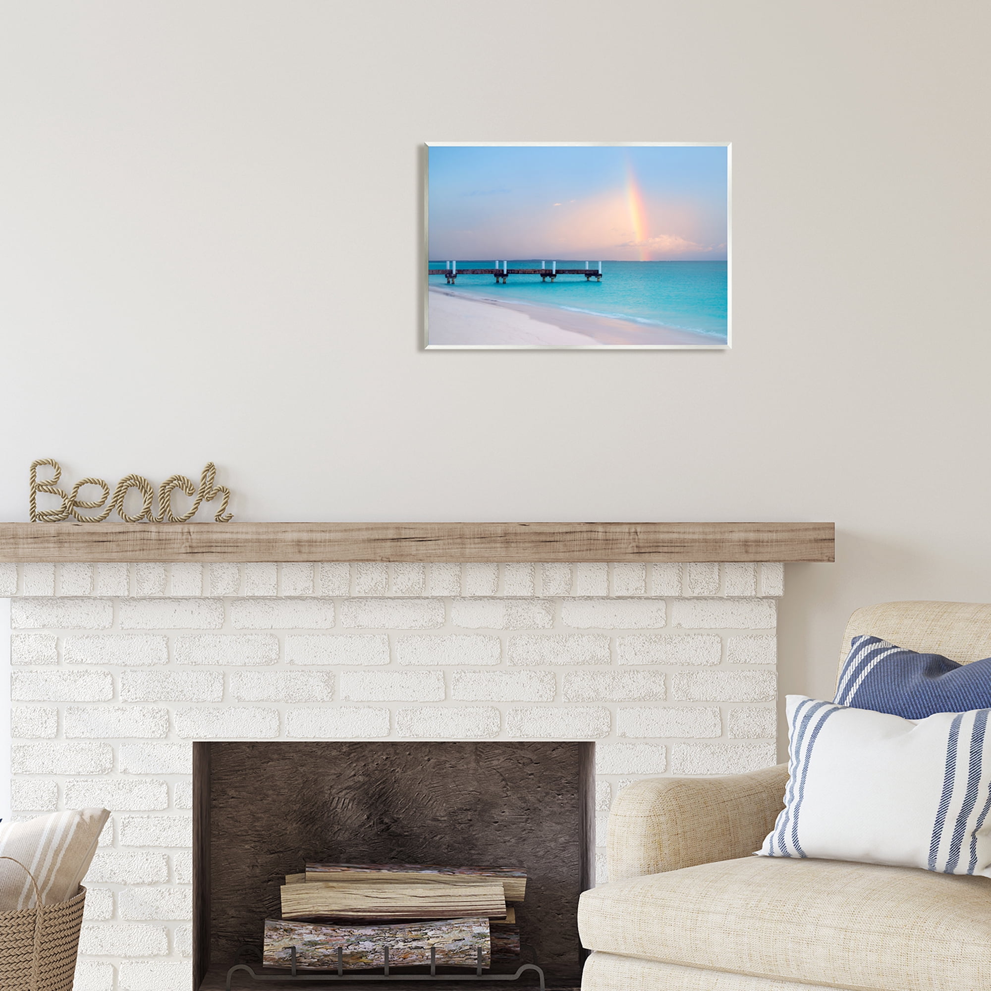Stupell Industries Calm View Beach Rainbow Coastal Photography Unframed Art Print Wall Art