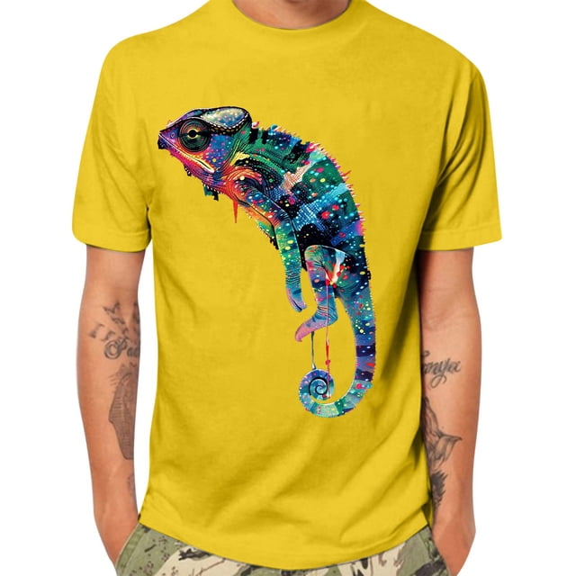 Styesk T Shirts for Man Men's Lizard Print T-shirt Short Sleeved Round Neck Top/shirt