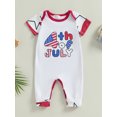 thumbnail image 2 of 4rth Of July Baby Boy Jumpsuit Short Sleeve Crew Neck Bubble Romper Letter Print Color Block One Piece Independence Day Clothes, 2 of 9