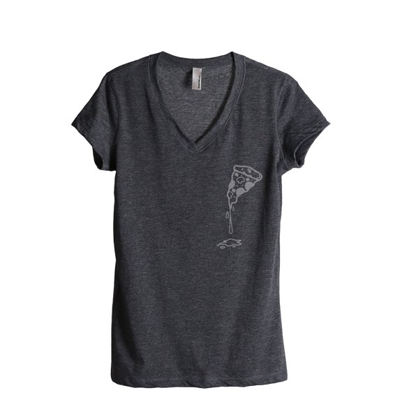 Gooey Pizza Slice Women's Fashion Relaxed V-Neck T-Shirt Tee Charcoal Grey Small