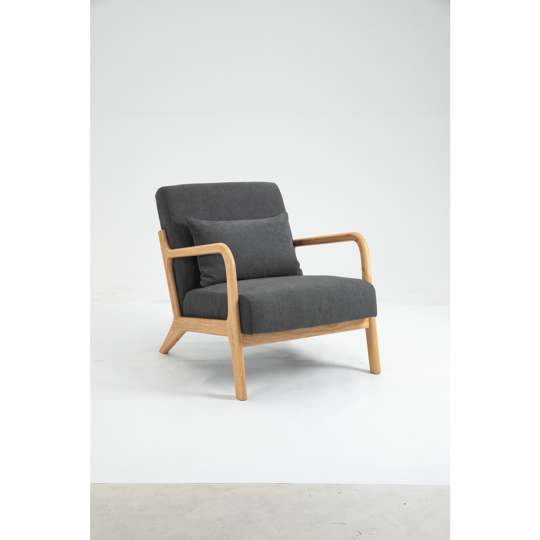 GDF Studio Ciara Mid-Century Modern Solid Wood Accent Chair, Reading Armchair for Living Room, Bedroom, Grey