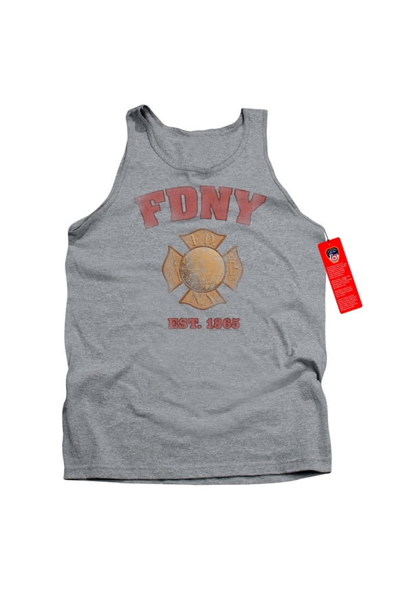 New York City Fdny Vintage Badge Adult Tank Top Athletic Heather