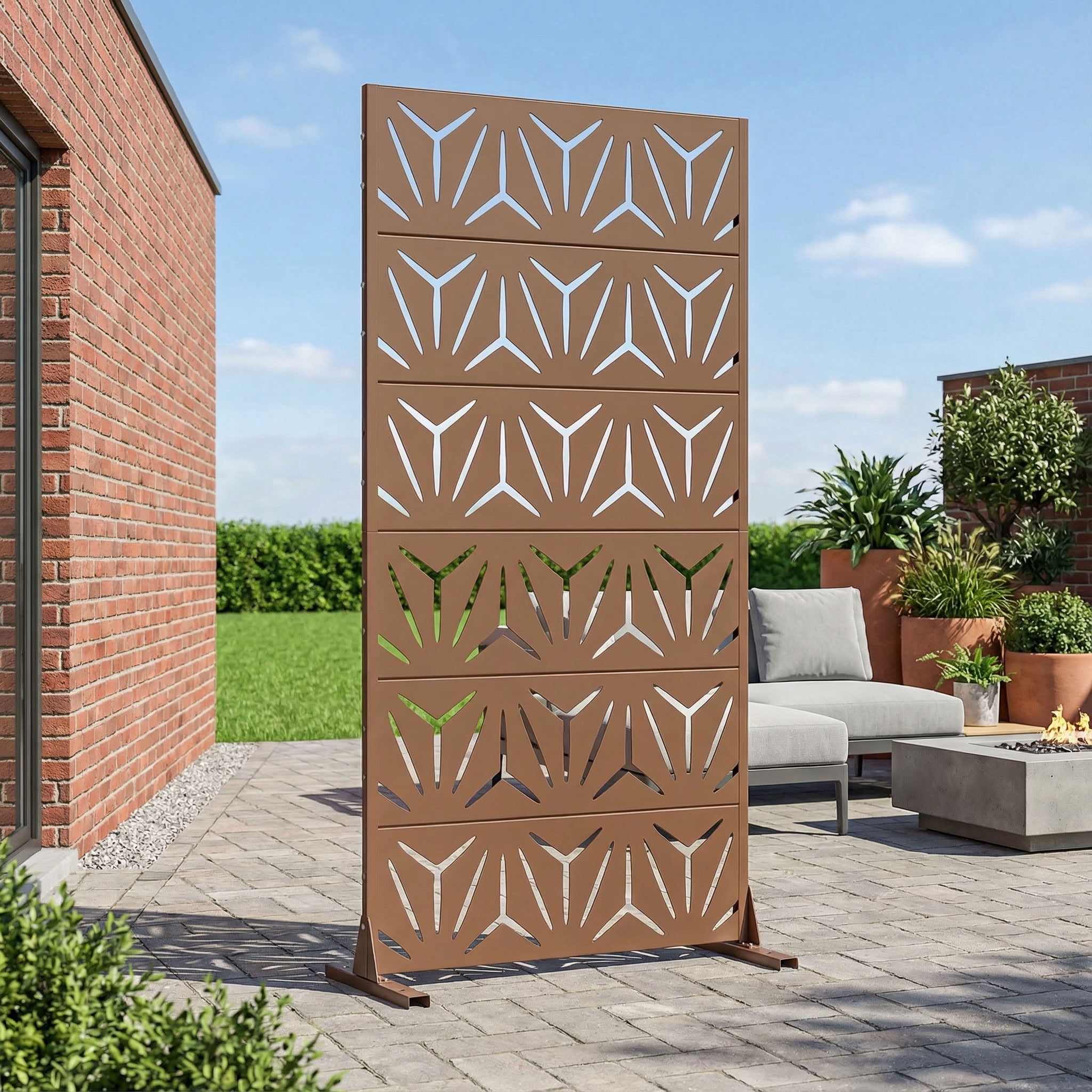 MAYEERTY 6 Panels Metal Outdoor Garden Privacy Screen Patio Backyard Decorative Privacy Fence Divider, 72×35.4×15.7in