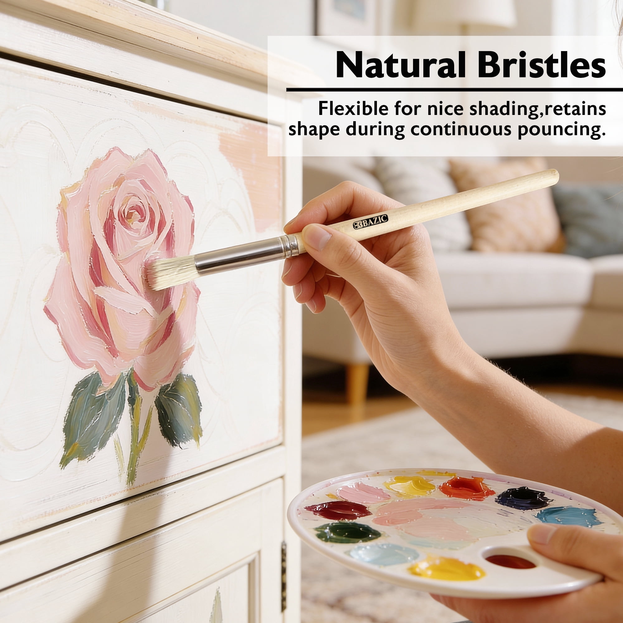 BAZIC Round Natural Bristle Stencil Brush Set, (4/pack), 24-Packs