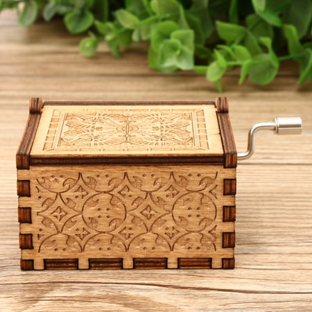 Engraved Wooden Box - Retro Hand Crank Collectible Music Box Engraved Wooden Theme Toys Birthday Craft Gifts