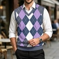 thumbnail image 3 of Dwellite Mens Plaid Sweater Vest Casual Sleeveless Knit Pullover V Neck Business Office Fall Winter Sweaters Light Purple S, 3 of 7