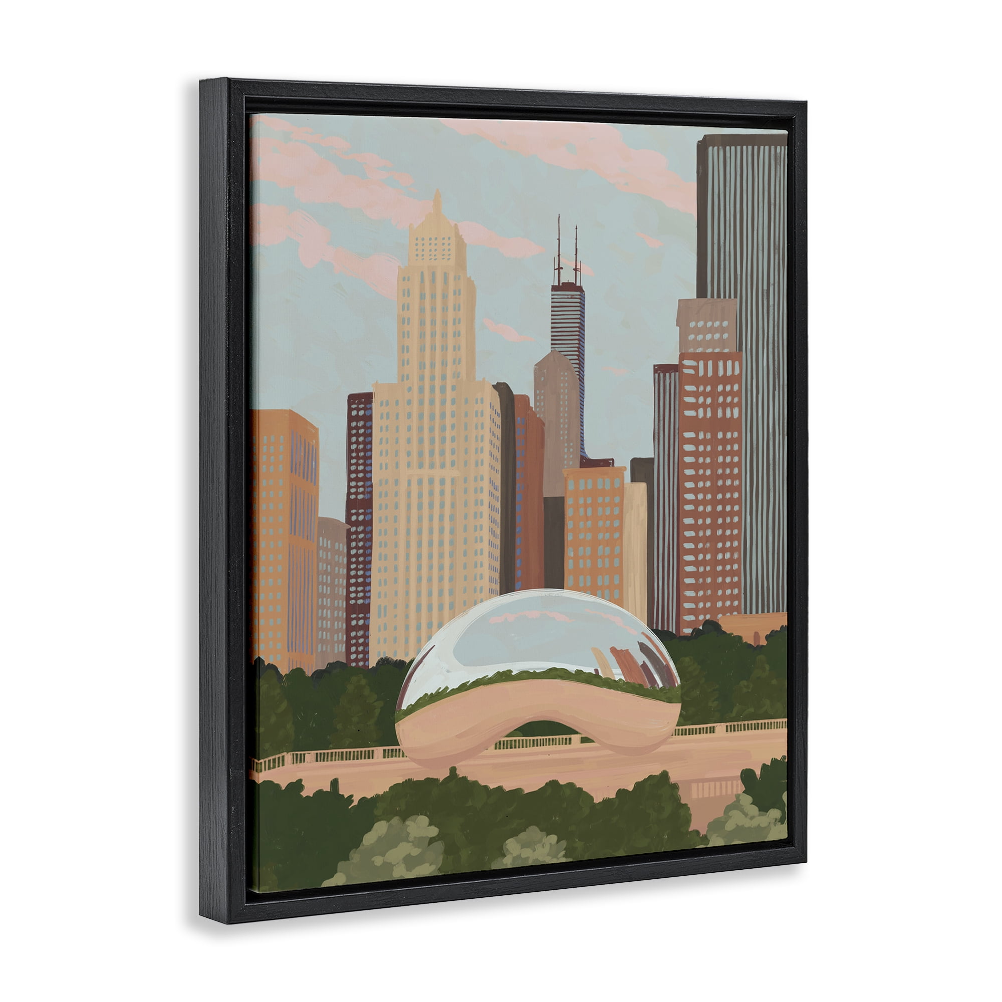 Stupell Industries Chicago Bean Cityscape Black Framed Floater Canvas Wall Art, design by Veronica Lara