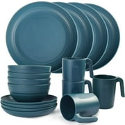 Shopwithgreen Plastic Dinnerware Sets (16PCS) - Lightweight & Unbreakable Dinnerware Set - Microwave Safe Plates Set, Bowls, Cups Mugs, Service for 4, Great for Kids & Adult (Round) BPA Free