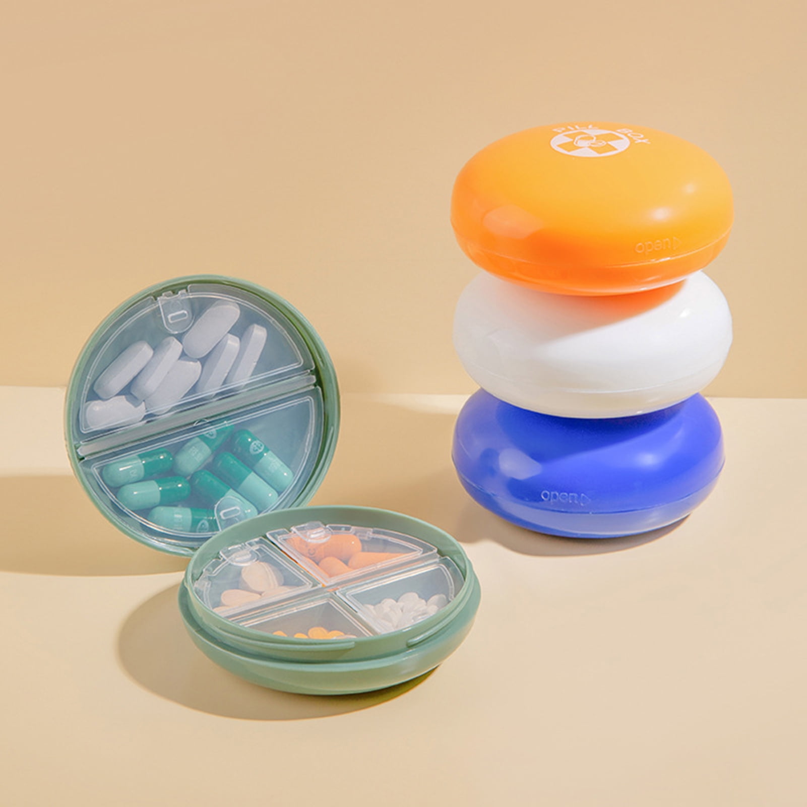 Yesbay Pill Box 6 Grids Round Portable Lightweight Seal Moisture Proof