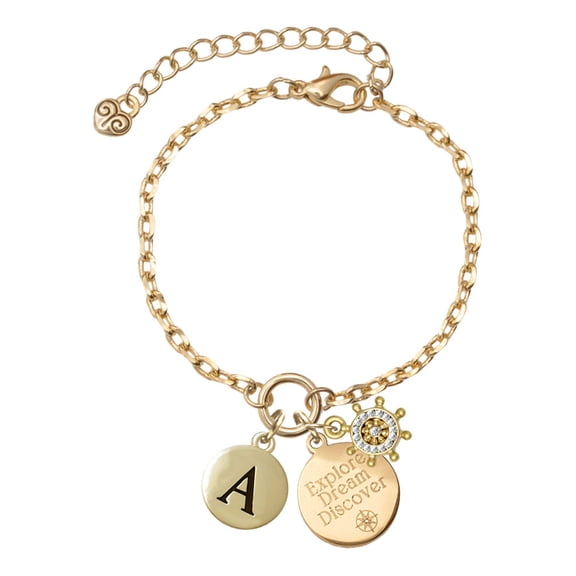 Delight Jewelry Goldtone Capital Letter - A - Pebble Disc - Goldtone Discover Dream Explore Zoey Charm Bracelet, 6.5 2" Extender