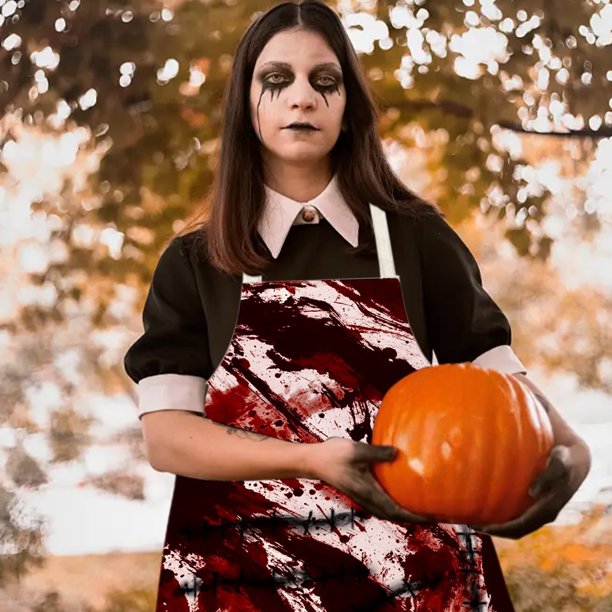 Fiudx Delantal de Halloween de Terror, Diseño Rojo Espeluznante, Material Transpirable y Resistente a Las Manchas, Ajuste Cómodo, Perfecto para Cosplay y Fiestas de Halloween, Fácil de Limpiar, Tamañ