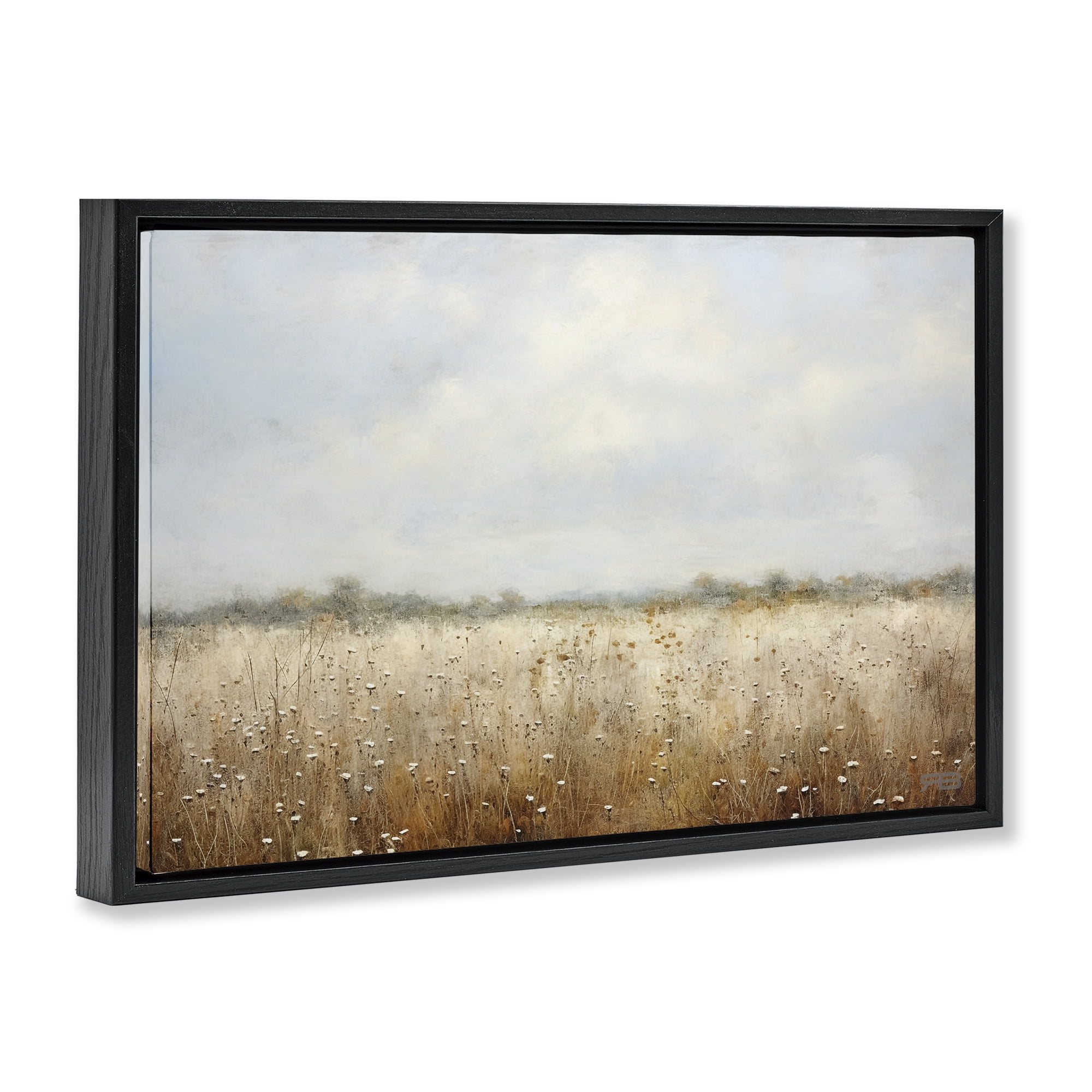Stupell Industries Soft Daisy Field Landscape Painting Black Floater Framed Art Print Wall Art, 31 x 21